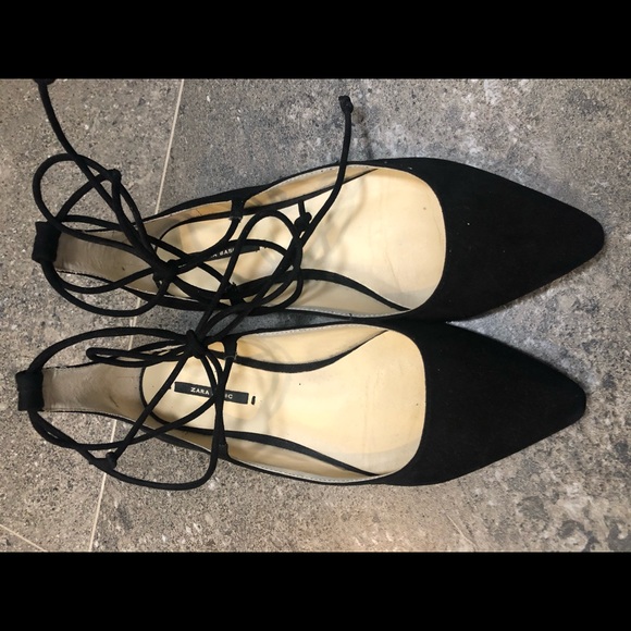 Black Zara wrap flats with glitter heel size 37 - Picture 2 of 4